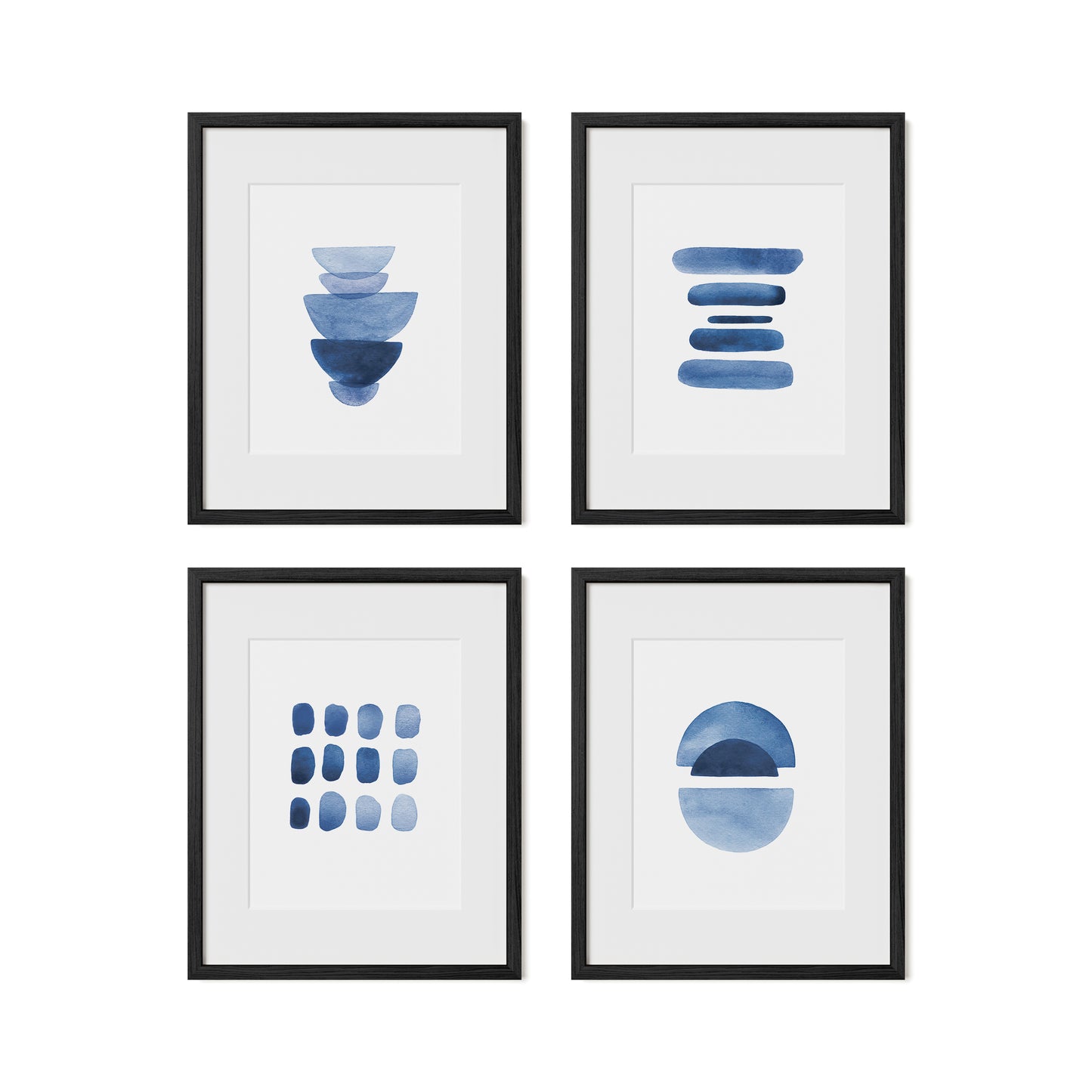 Framed Blue Abstract Print Set – Set of 4 Watercolor Art Prints