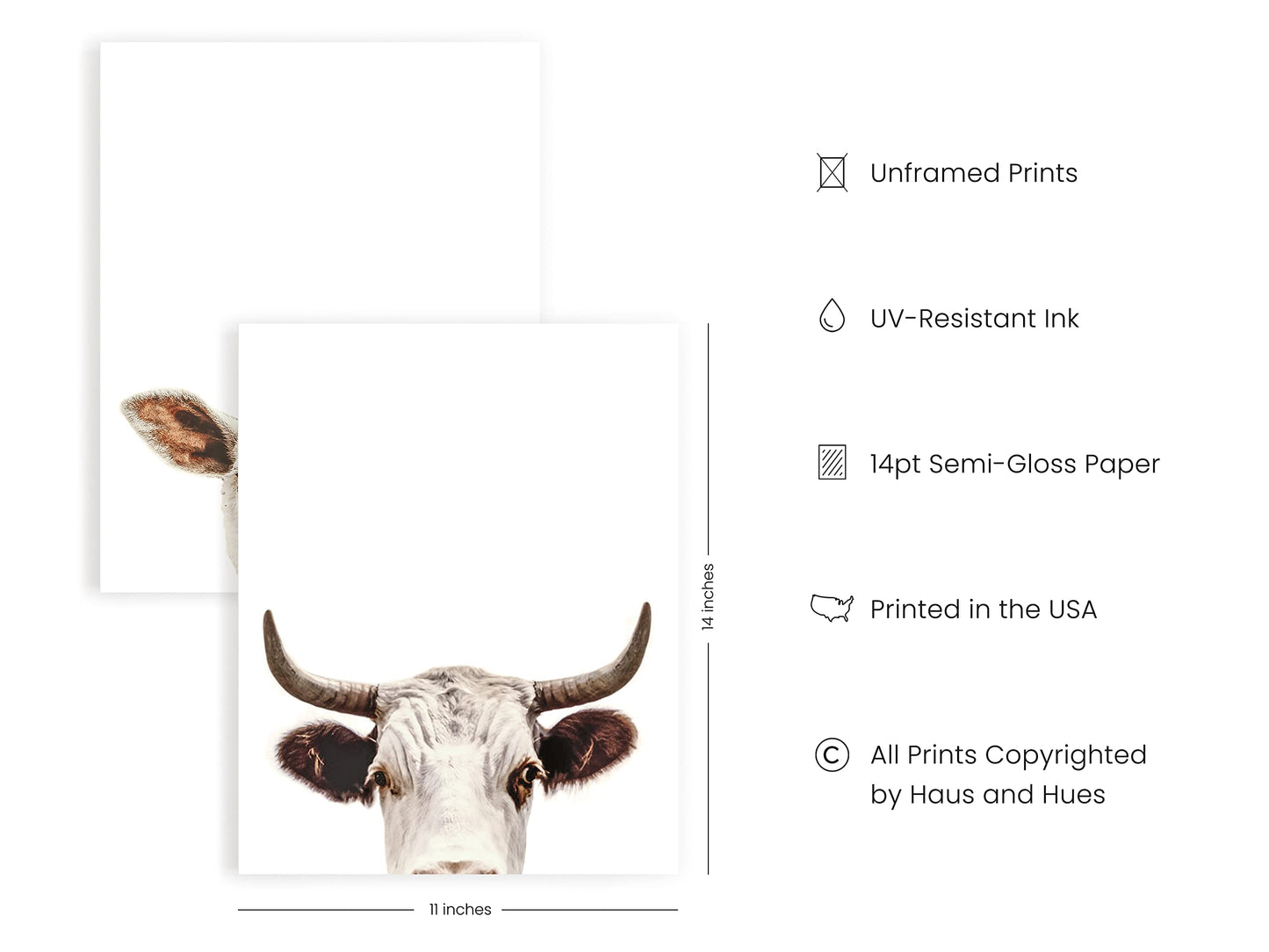 HAUS AND HUES Set of 4 Rustic Farm Animal Pictures - Horse Deer Cow and Goat Pictures Wall Decor | Farmhouse Pictures for the Home Modern Farmhouse Wall Decor for the Kitchen | 8" x 10" UNFRAMED