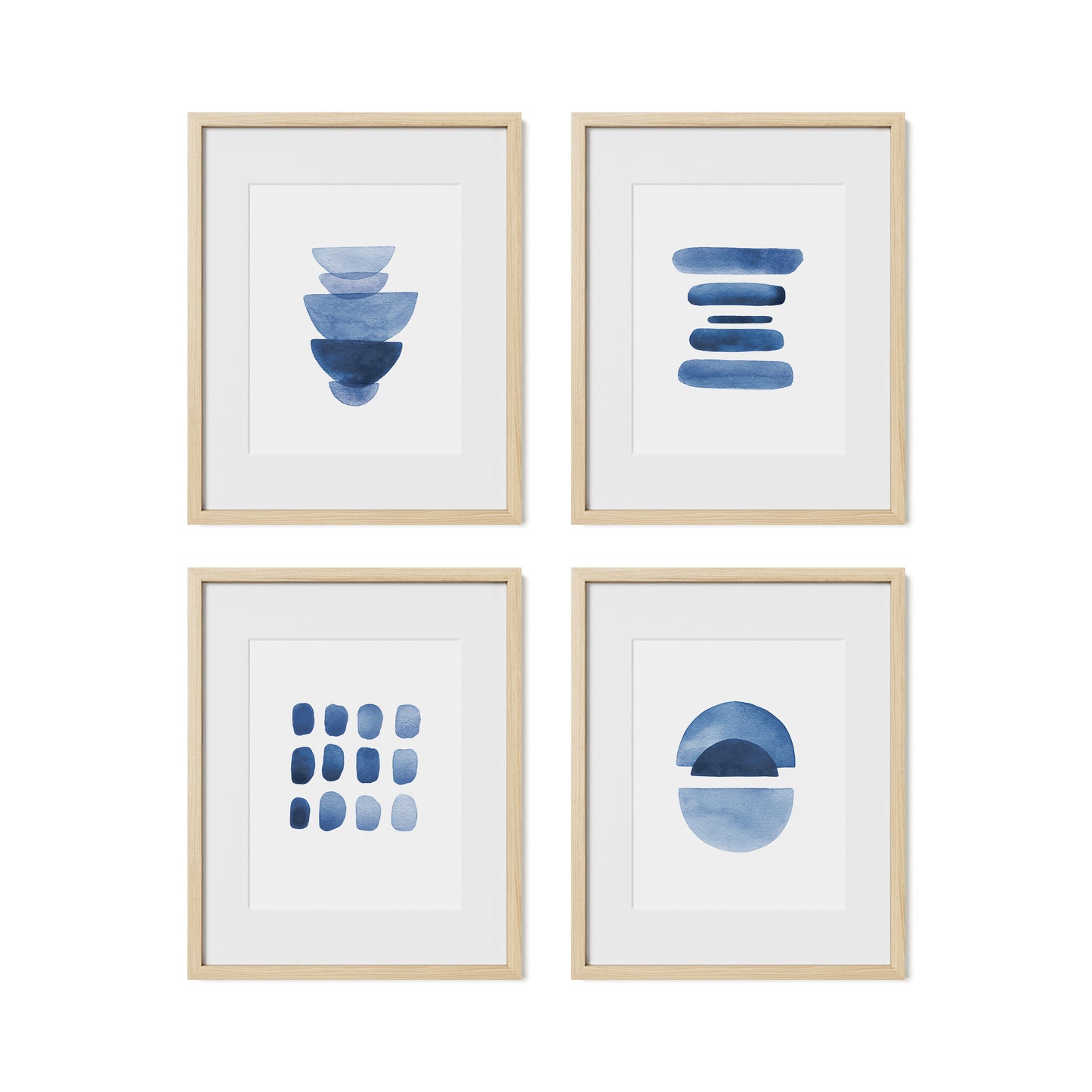 Framed Blue Abstract Print Set – Set of 4 Watercolor Art Prints