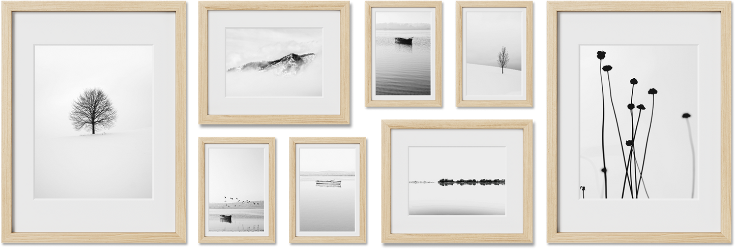 Mayfair oak frames featuring 9x12, 8x10, 12x16, 24x36 frames, perfect for home gallery, offering versatile sizing.