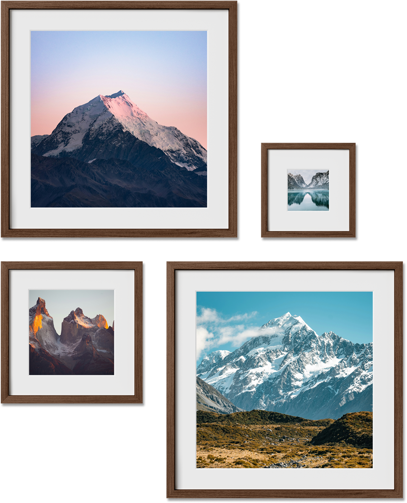 Melrose gallery wall set featuring 18x24, 8x10, 5x7, 9x12 frames, perfect for family photos, offering glass fronts.