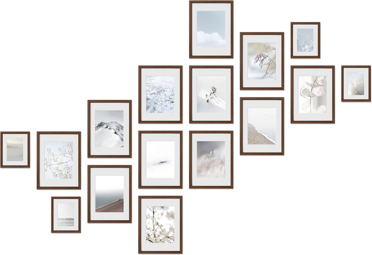 Newbury photo frame set featuring 16x24, 9x12, 5x7, 11x14 frames, perfect for interior design, offering durable build.
