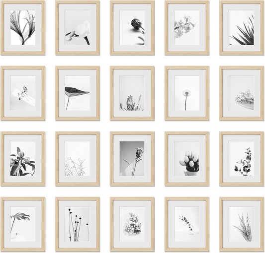 Set of 20 poster frames featuring 24x36, 11x14, 11x17, 12x18 frames, perfect for modern decor, offering glass fronts.