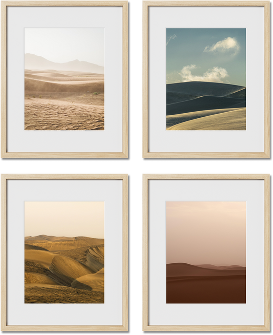 Set of 4 art frame display featuring 12x18, 20x20, 16x16, 6x8 frames, perfect for interior design, offering matted options.