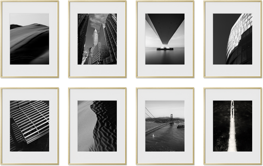 Set of 8 oak frames featuring 8.5x11, 4x6, 8x8, 20x30 frames, perfect for poster art, offering premium quality.