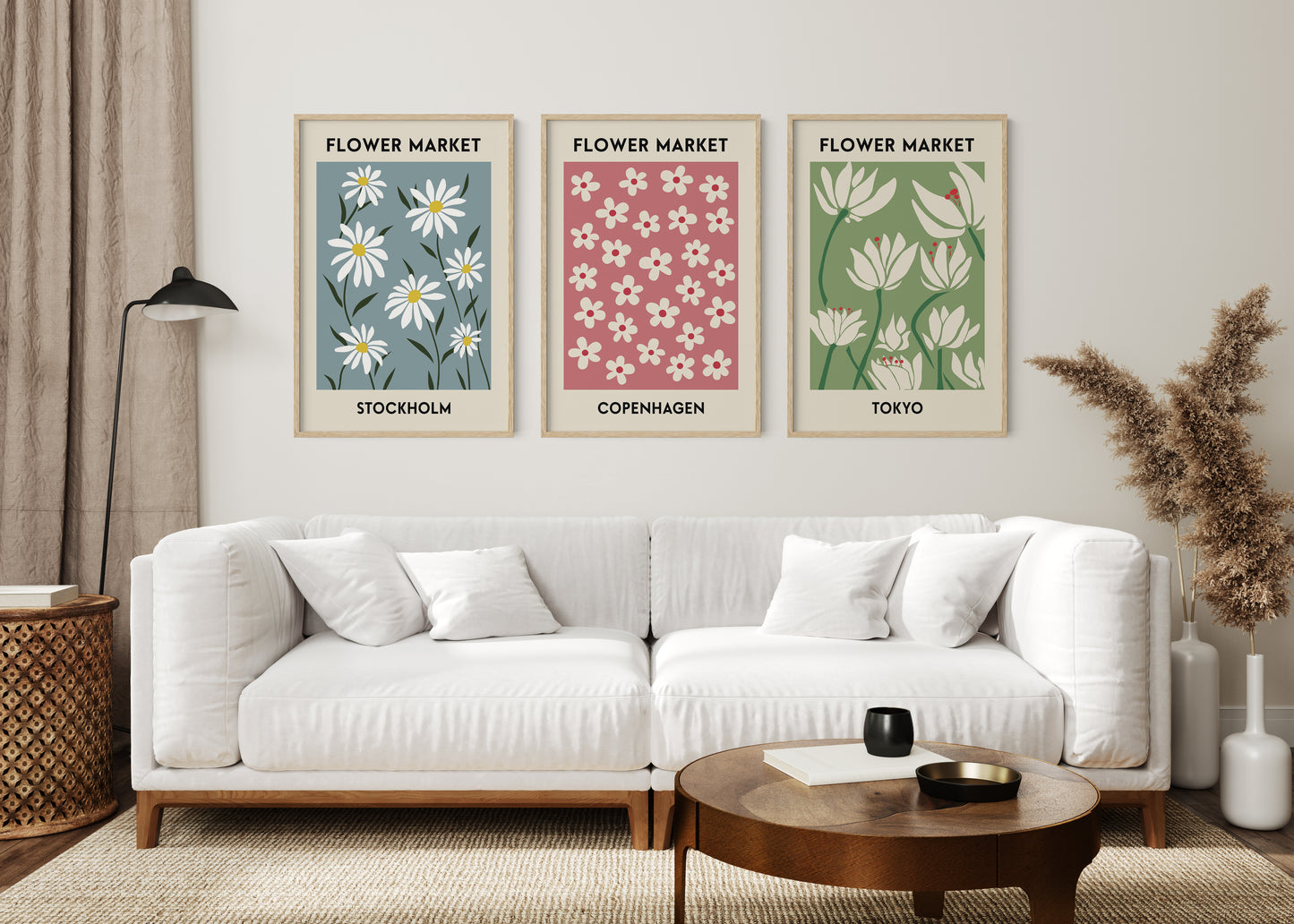 24x36 in, Set of 3, Beige Oak Frame
