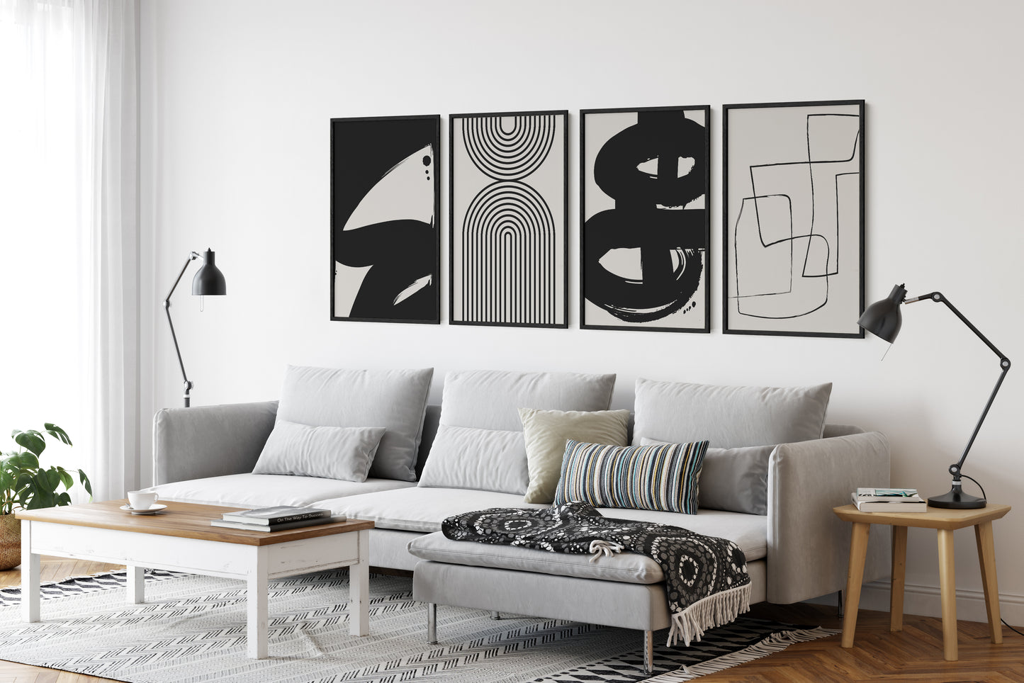 24x36 in, Set of 4, Black Oak Frame