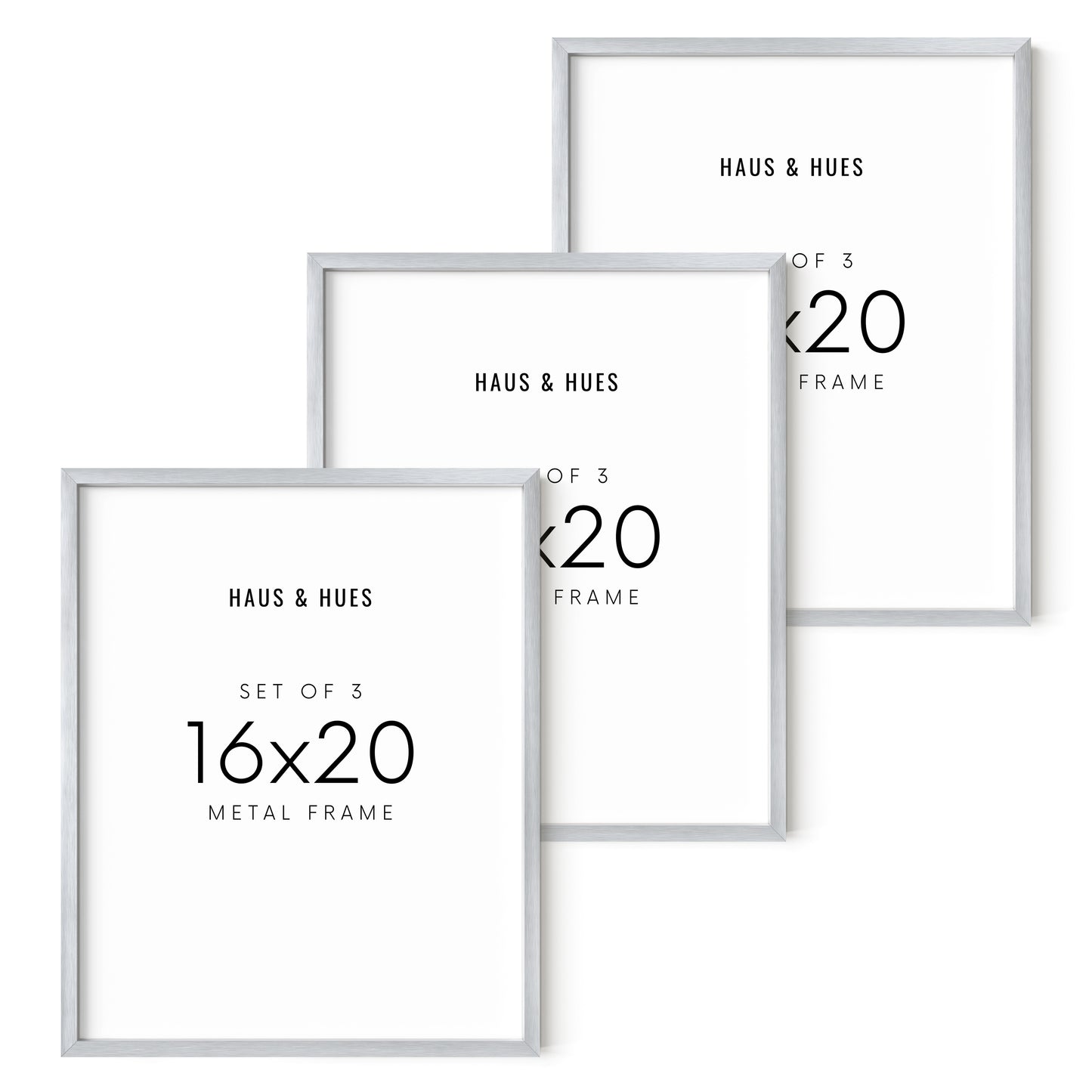 16x20 in, Set of 3, Silver Aluminum