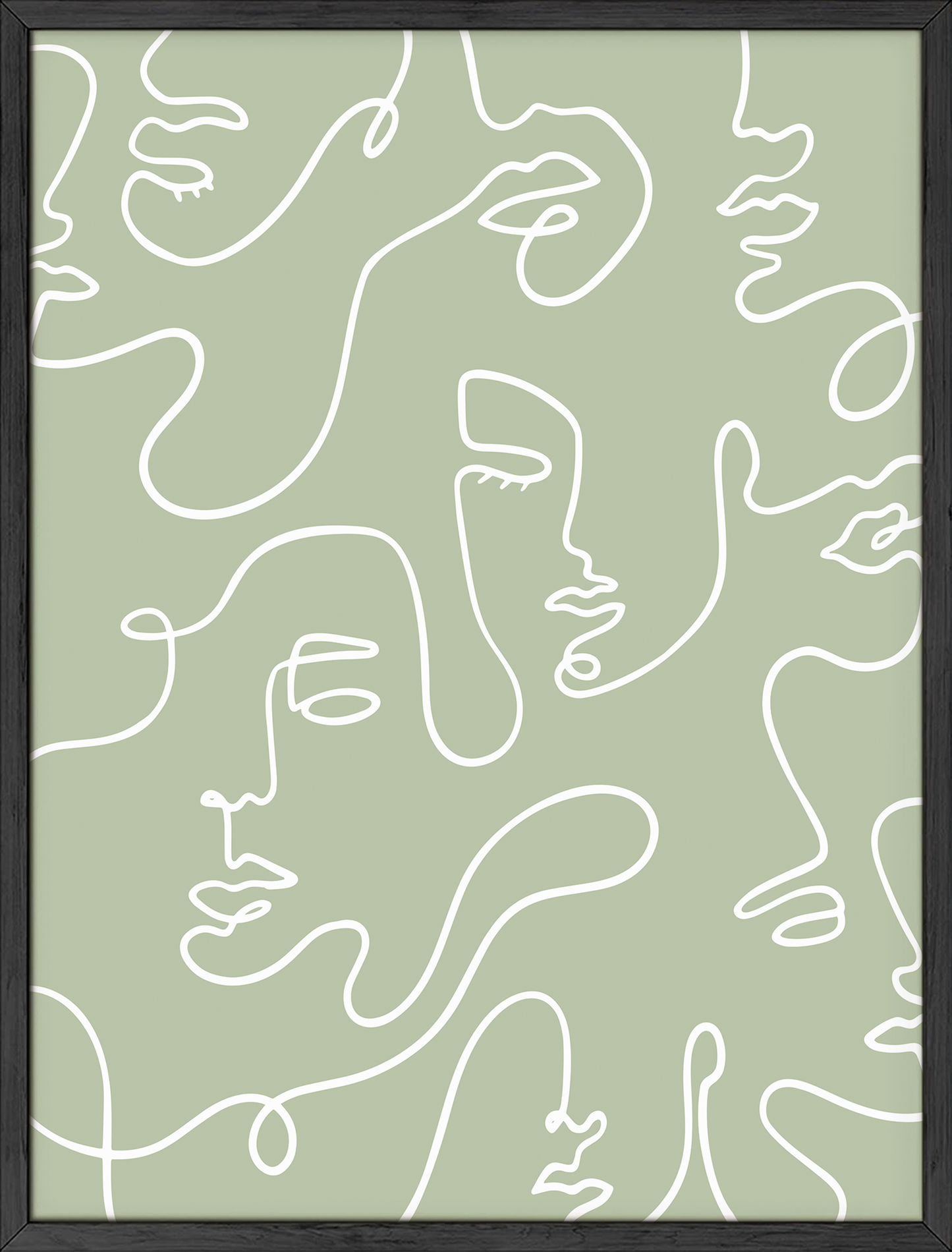 Green abstract faces