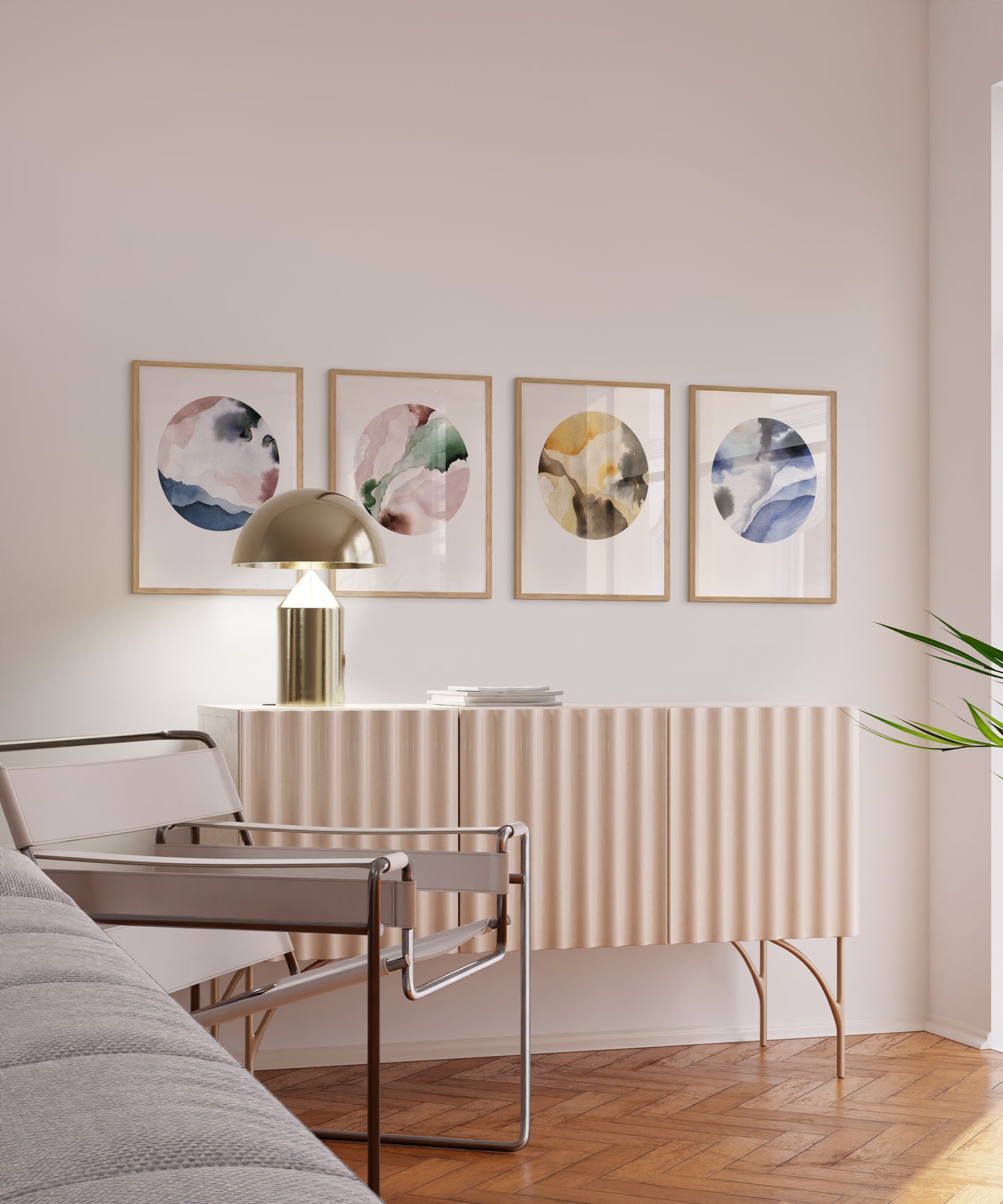 11x14 in, Set of 4, Beige Oak Frame