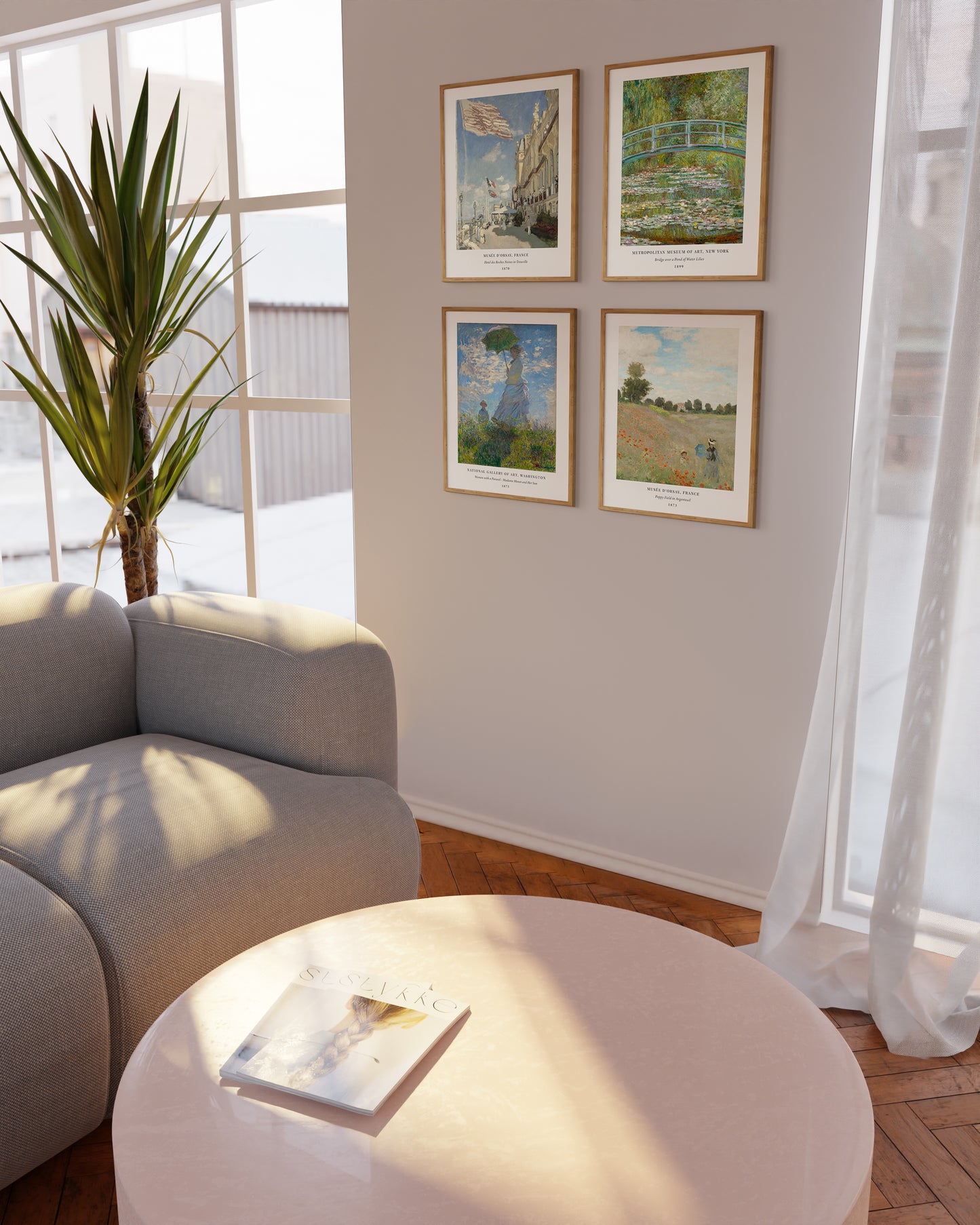 11x14 in, Set of 4, Beige Oak Frame