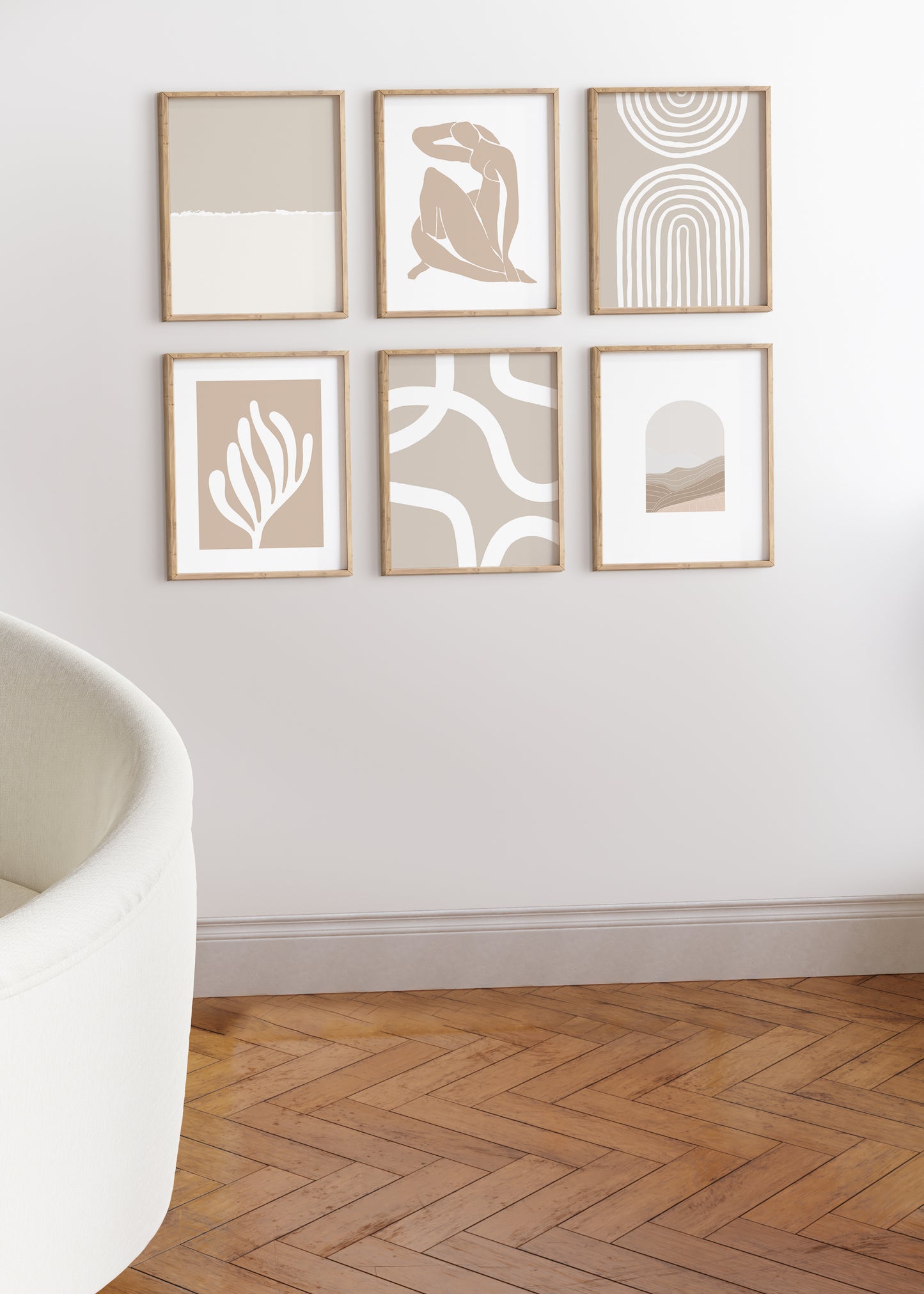 11x14 in, Set of 6, Beige Oak Frame