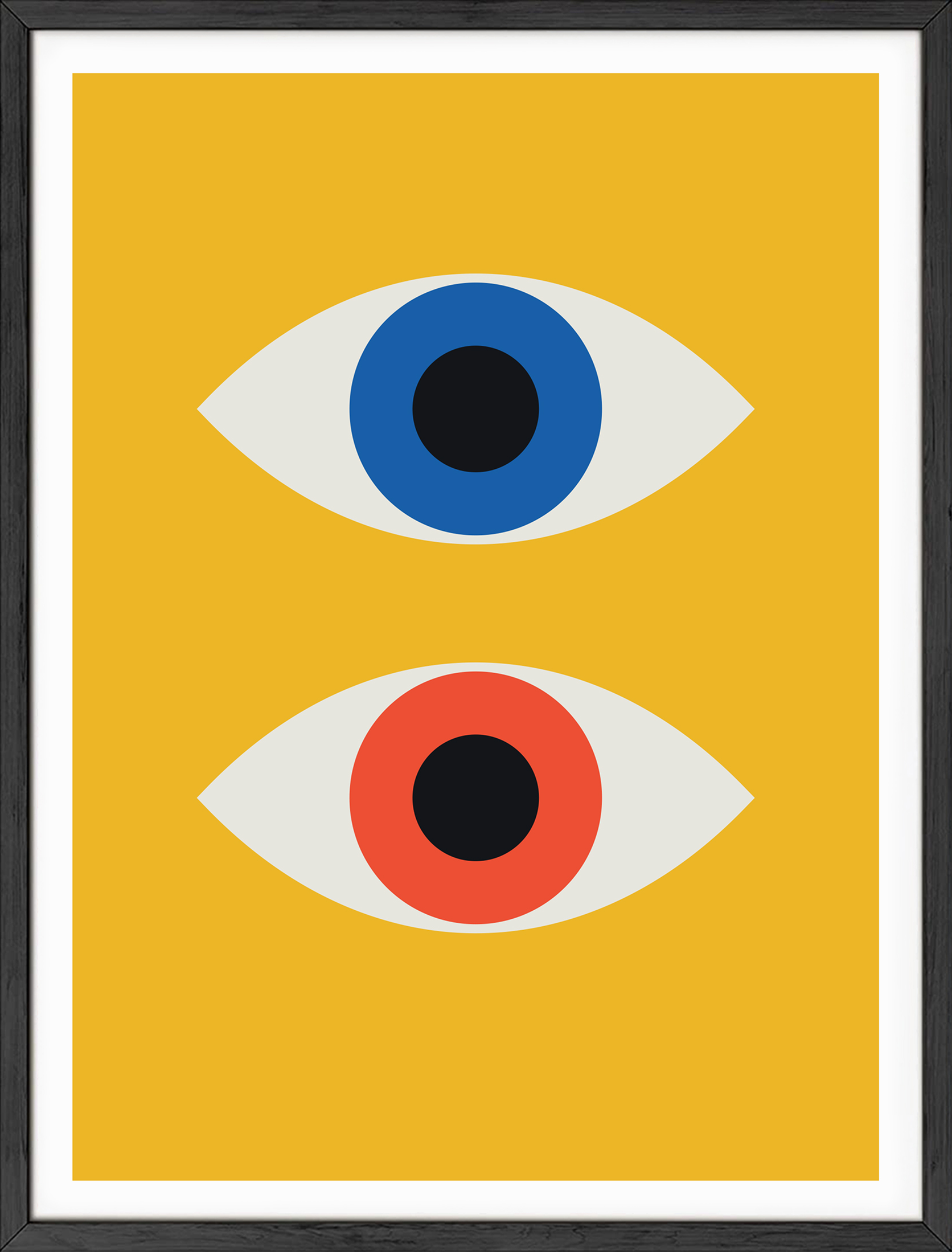 Bauhaus Poster on Canvas - Geometric Eyes on mustard background