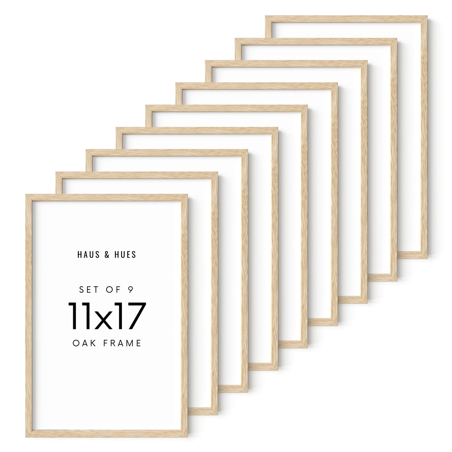 Haus and Hues Set of 9 Oak Wood Single Picture Frame with Plexiglass Cover