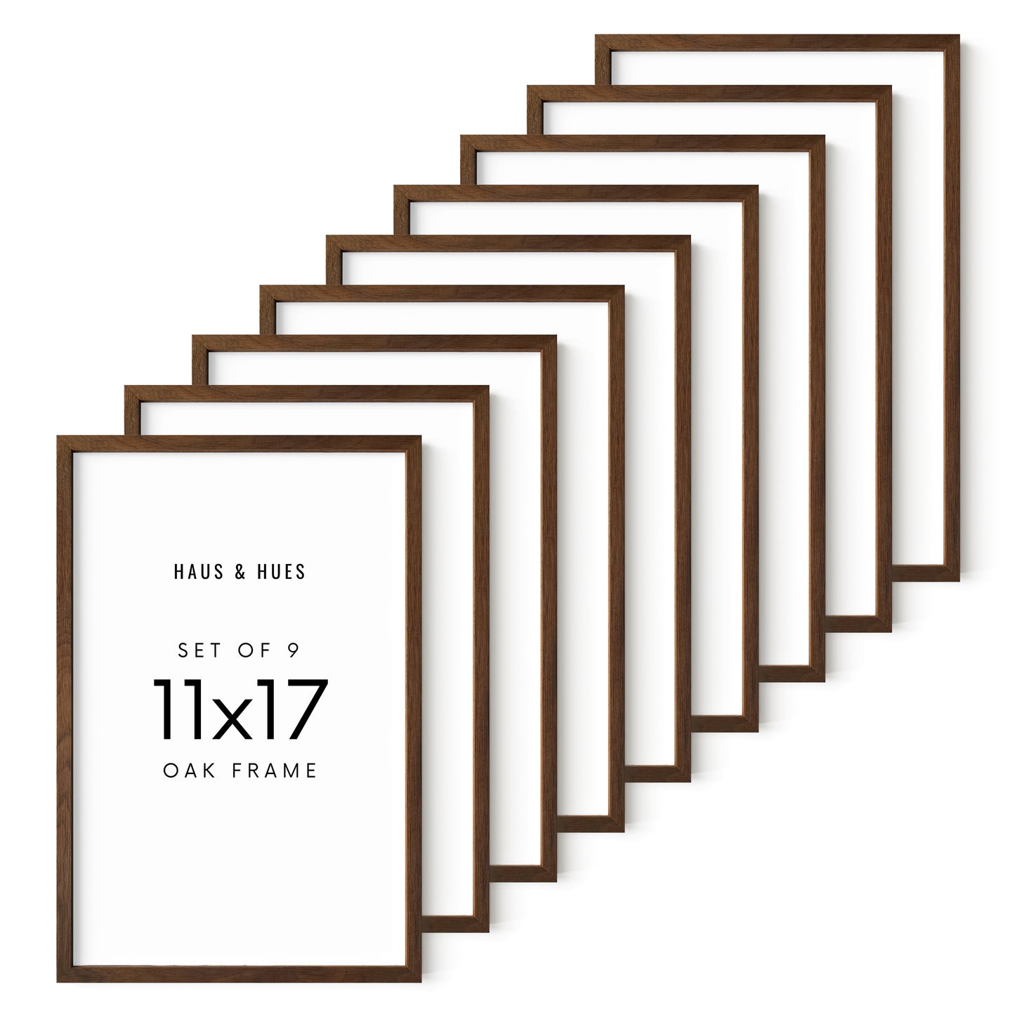 Haus and Hues Set of 9 Oak Wood Single Picture Frame with Plexiglass Cover