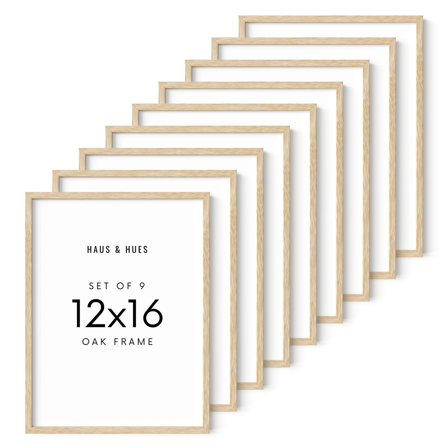 Haus and Hues Set of 9 Oak Wood Single Picture Frame with Plexiglass Cover
