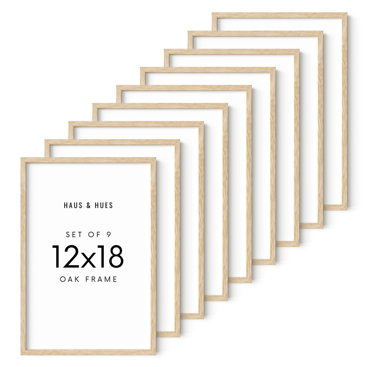 Haus and Hues Set of 9 Oak Wood Single Picture Frame with Plexiglass Cover