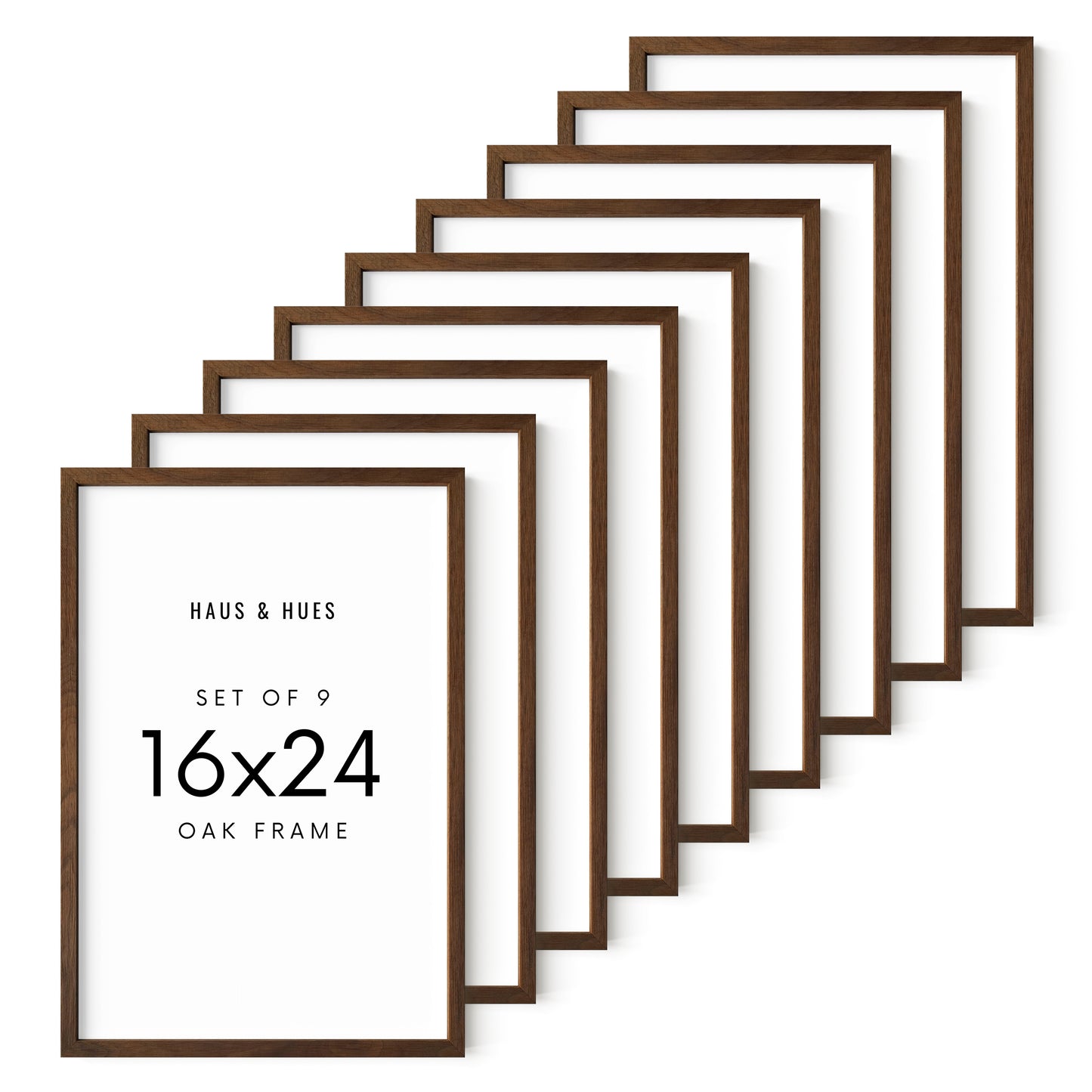 Haus and Hues Set of 9 Oak Wood Single Picture Frame with Plexiglass Cover