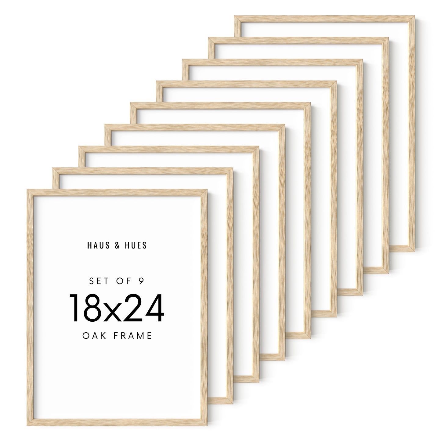 Haus and Hues Set of 9 Oak Wood Single Picture Frame with Plexiglass Cover