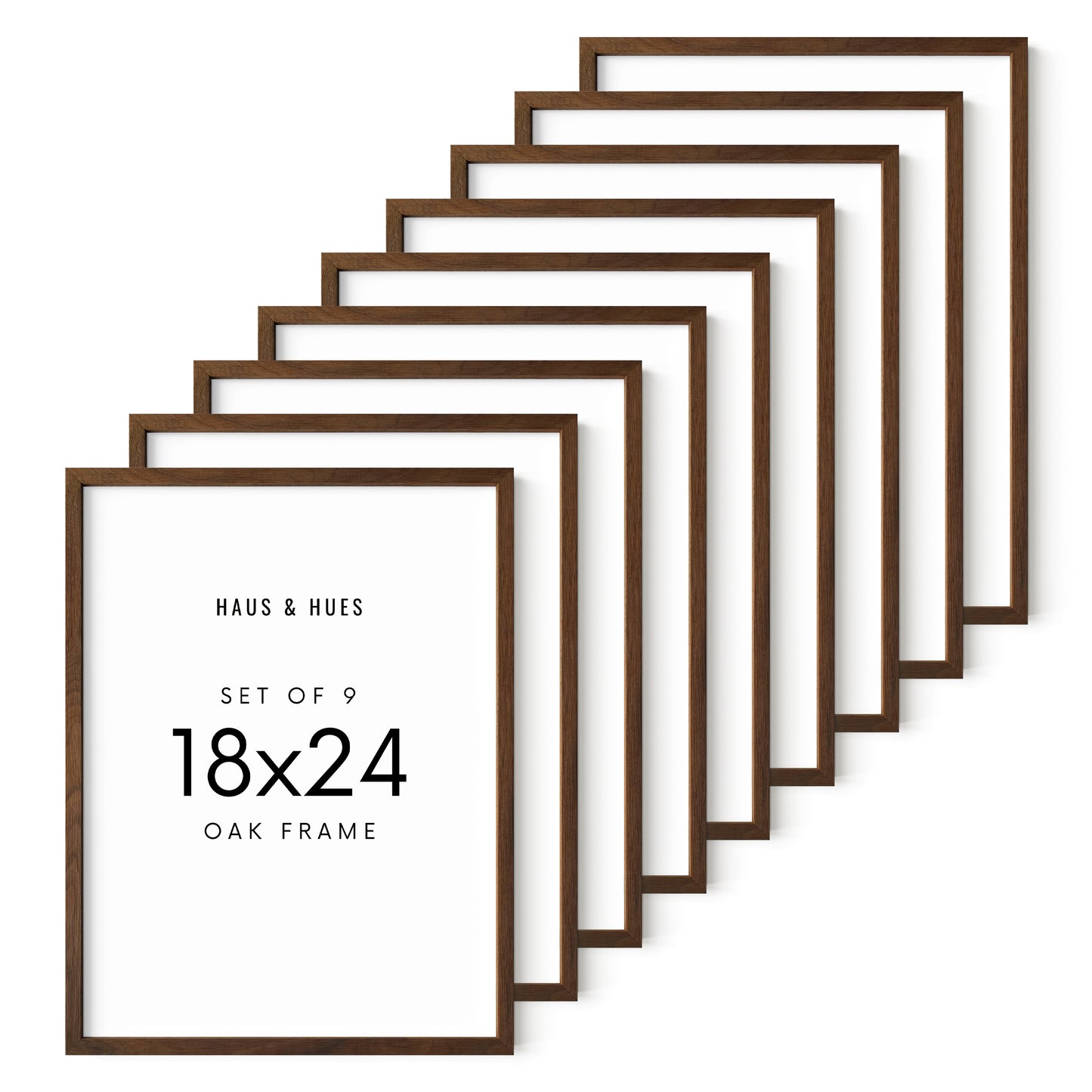 Haus and Hues Set of 9 Oak Wood Single Picture Frame with Plexiglass Cover