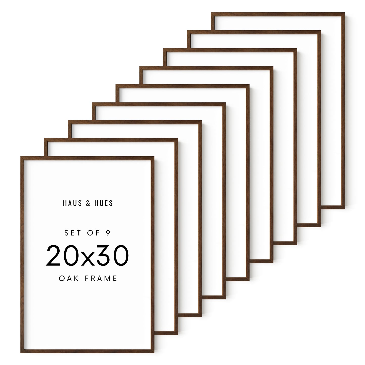Haus and Hues Set of 9 Oak Wood Single Picture Frame with Plexiglass Cover