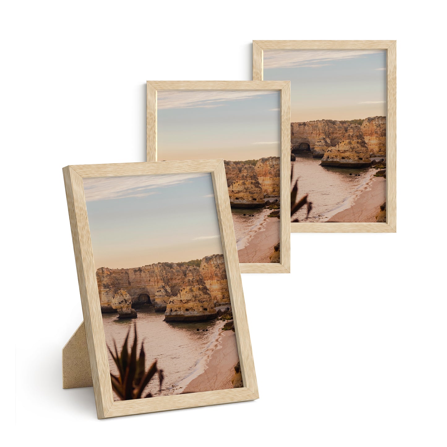Haus and Hues Set of 3 Oak Wood Single Picture Frame with Plexiglass Cover