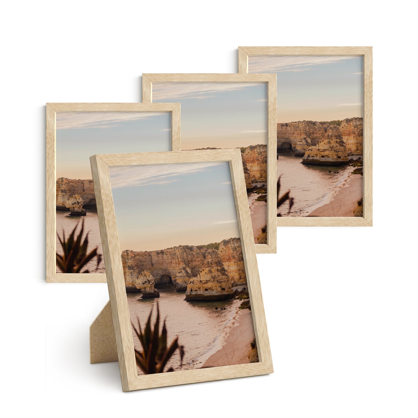 Haus and Hues Set of 4 Oak Wood Single Picture Frame with Plexiglass Cover