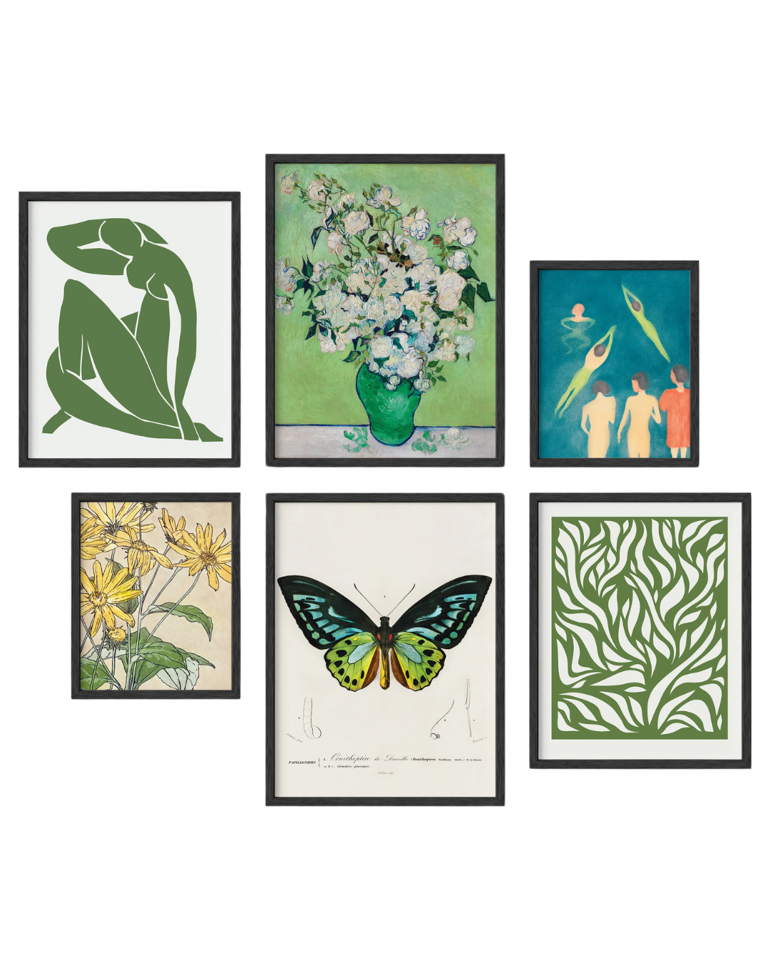 Green gallery wall