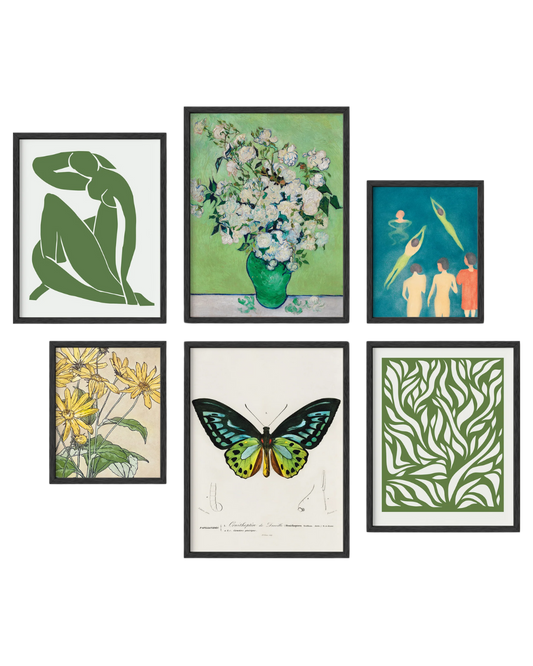 Green gallery wall