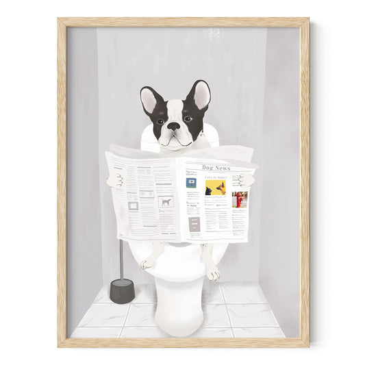 Haus and Hues Funny Dog Bathroom Decor - Funny Bathroom Wall Art of Dog Poster | Wall Art and Animal Posters Dog Bathroom Signs and Funny Bathroom Art French Bulldog in Bathroom UNFRAMED