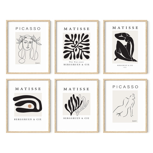 HAUS AND HUES Henri Matisse Posters and Picasso Wall Art - Set of 6 Matisse Prints and Picasso Posters | Henri Matisse Prints Art Exhibition Posters Famous Painting | UNFRAMED 8"x10"