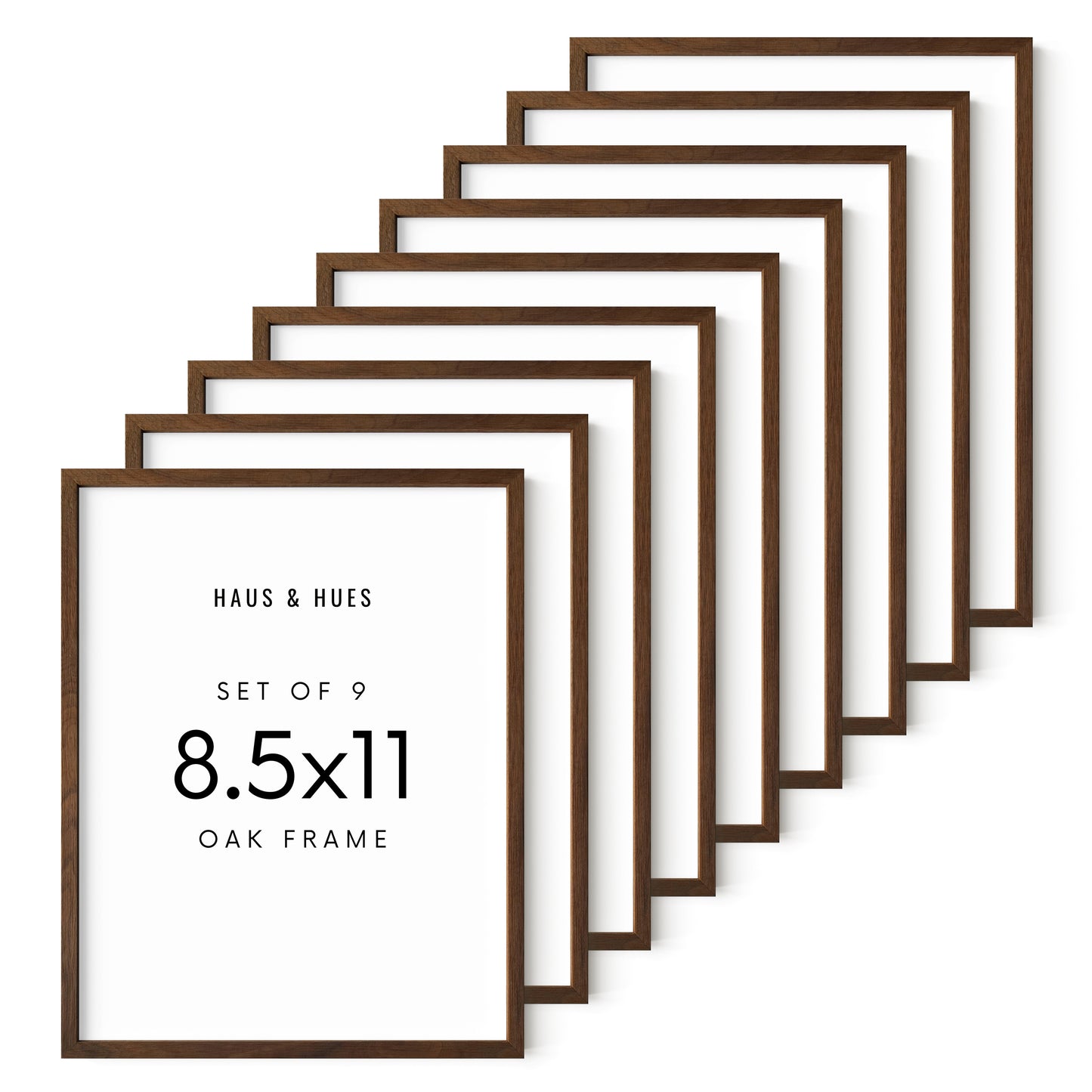 Haus and Hues Set of 9 Oak Wood Single Picture Frame with Plexiglass Cover