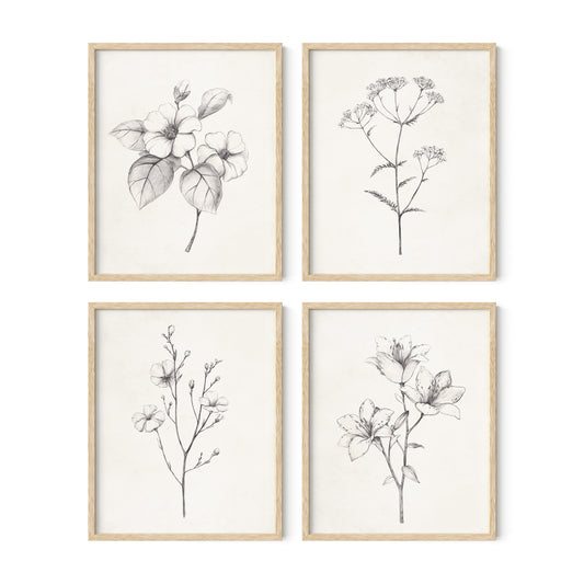 Botanical Wall Art Prints with Frame Set of 4