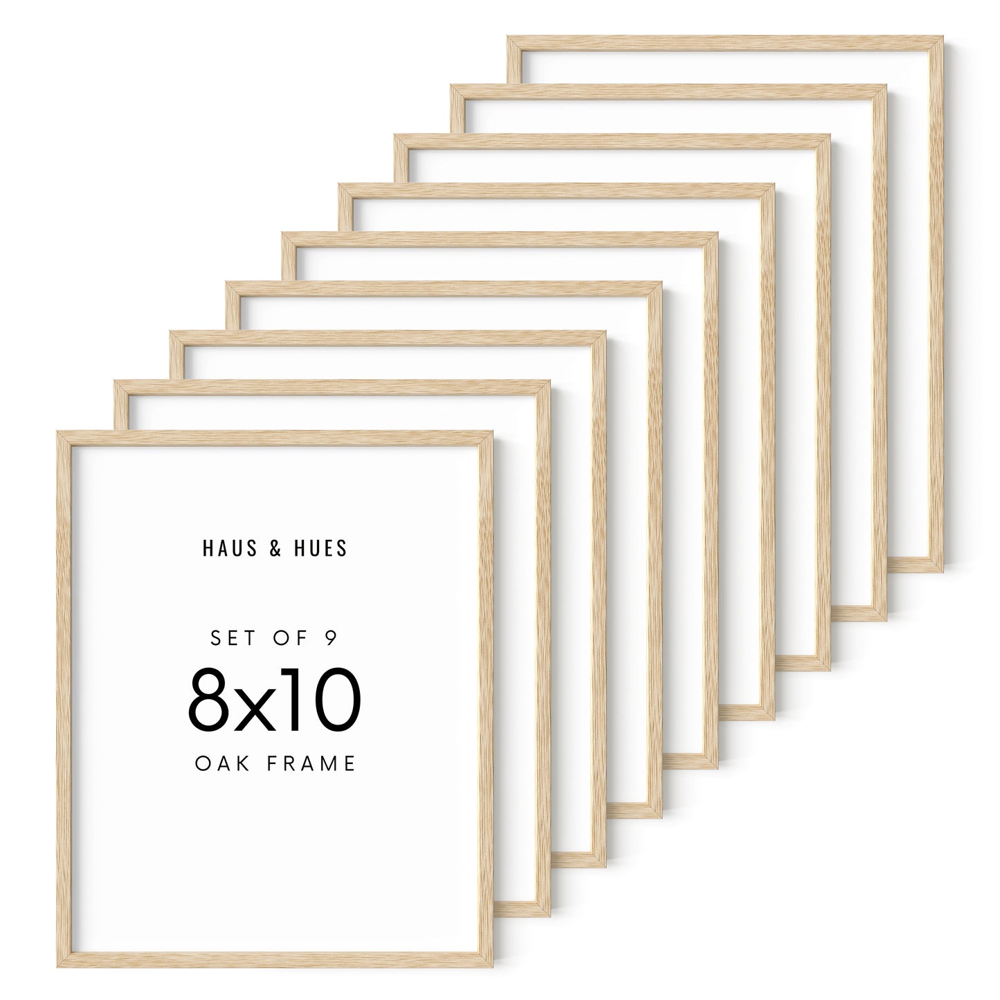 Haus and Hues Set of 9 Oak Wood Single Picture Frame with Plexiglass Cover