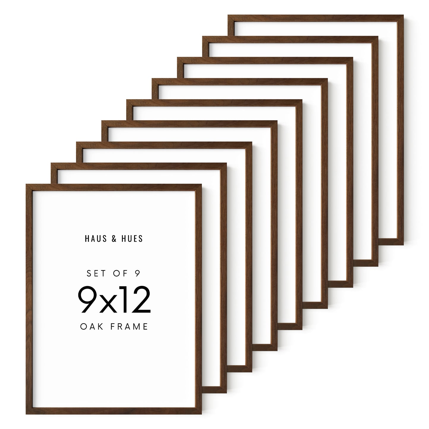 Haus and Hues Set of 9 Oak Wood Single Picture Frame with Plexiglass Cover
