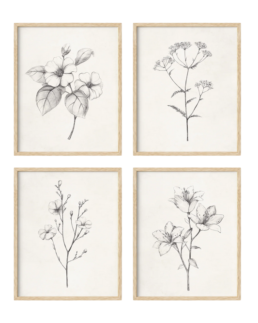 Botanical Wall Art Prints with Frame Set of 4