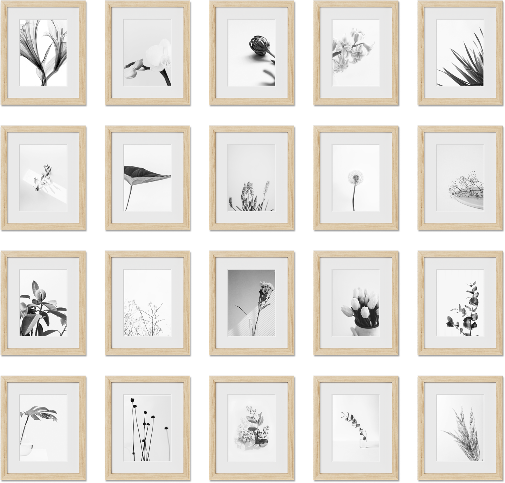 Set of 20 poster frames featuring 24x36, 11x14, 11x17, 12x18 frames, perfect for modern decor, offering glass fronts.