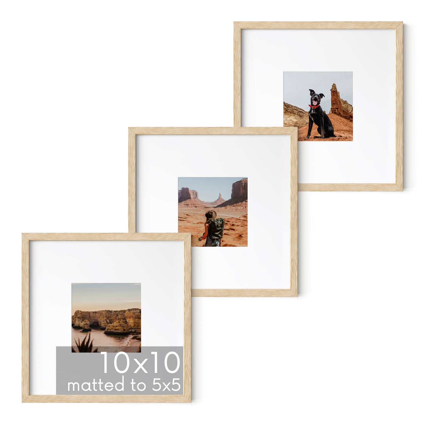Haus and Hues Set of 3 Oak Wood Single Picture Frame with Plexiglass Cover