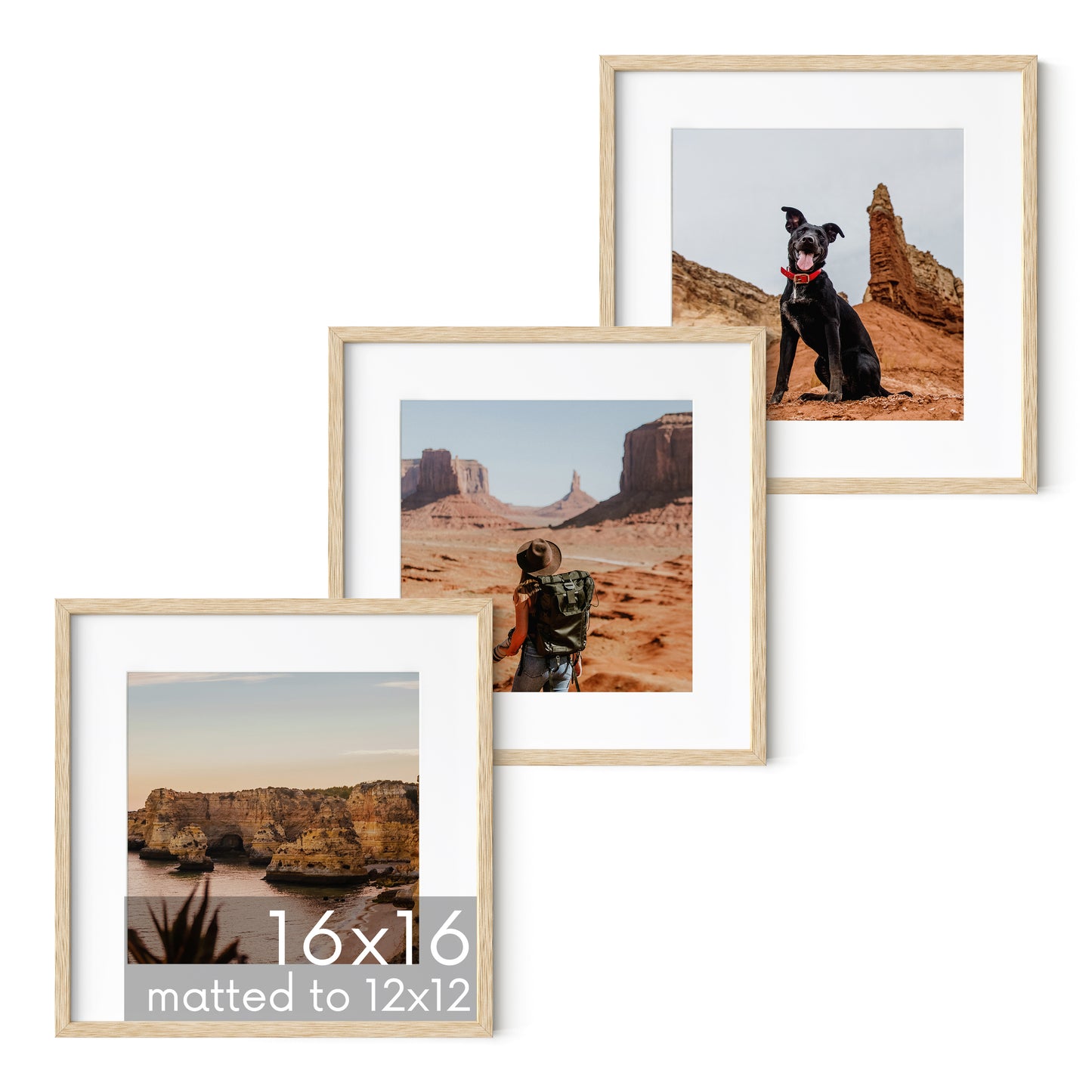 Haus and Hues Set of 3 Oak Wood Single Picture Frame with Plexiglass Cover