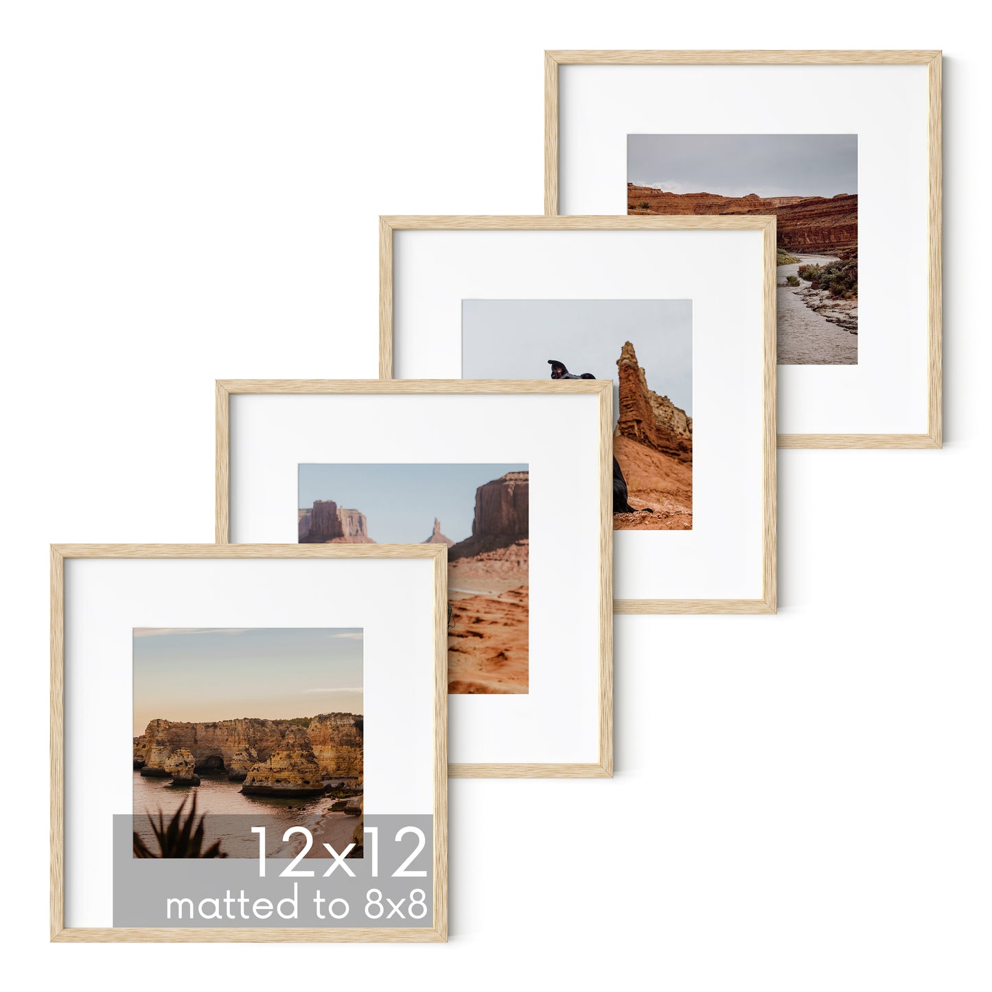 Haus and Hues Set of 4 Oak Wood Single Picture Frame with Plexiglass Cover