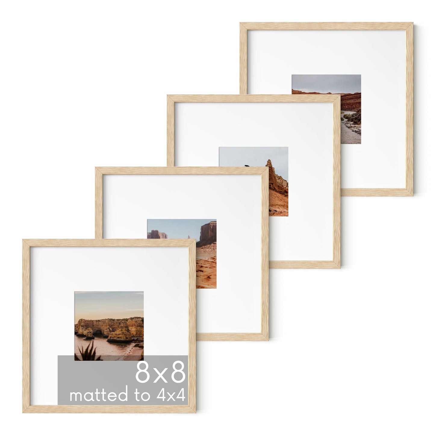 Haus and Hues Set of 4 Oak Wood Single Picture Frame with Plexiglass Cover