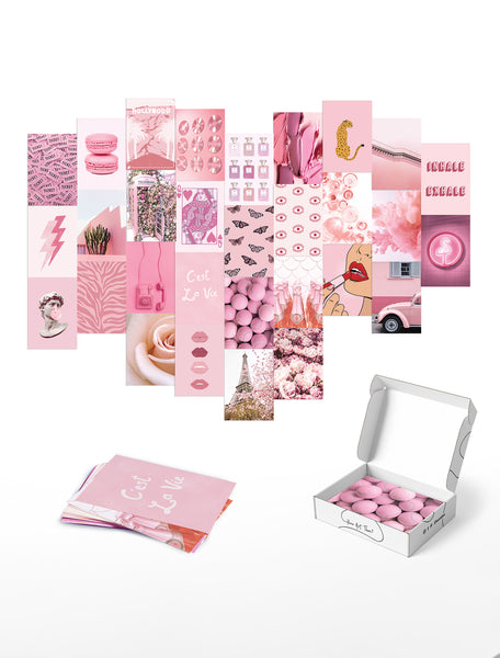 100 Pastel Pink Wall Collage Kit, Soft Pink Aesthetic, Cotton